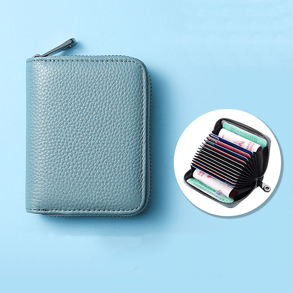 Premium RFID Genuine Leather Card Holder Wallet (Large Capacity Zipper Organizer)