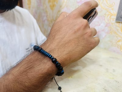 Matte Black Onyx and Blue Hematite Bead Bracelet_img_0