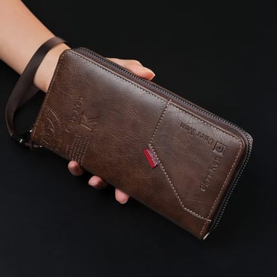 2024 men's retro letter embossed long wallet multi-function stitching mobile phone wallet large capacity wrist bag_img_0