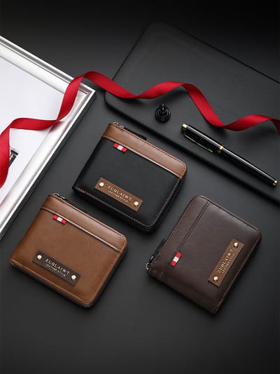 Men's Short Wallet with Leather and Hardware Decoration, Horizontal Style, Multiple Card Slots, Large Capacity_img_0