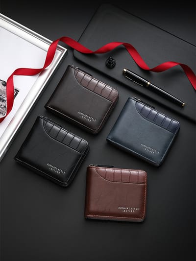 Men's Short Wallet Large Capacity Zipper Coin Purse Multi-Card Slot_img_0