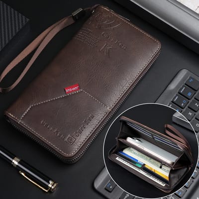 2024 men's retro letter embossed long wallet multi-function stitching mobile phone wallet large capacity wrist bag_img_2