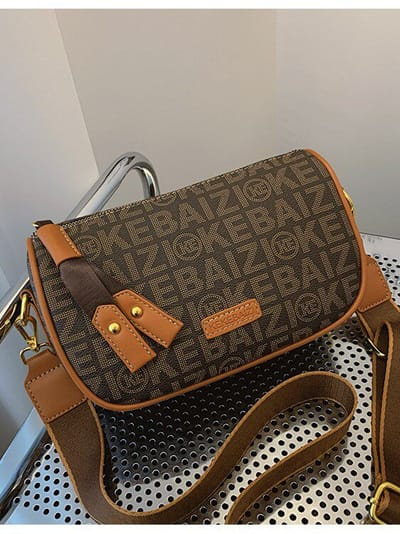Checkered Letter Shoulder Bag with Wide Shoulder Strap, Crossbody Bag for Women_img_0