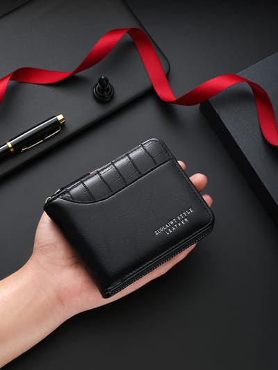 Men's Short Wallet Large Capacity Zipper Coin Purse Multi-Card Slot_img_3