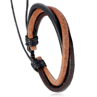 Simple Hand-woven Multi-layer Men's Cowhide Bracelet_img_0