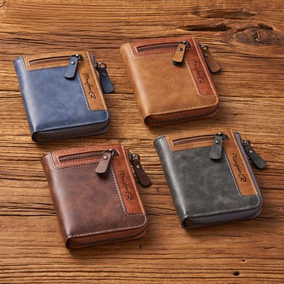 Cross-Border Men's Wallet, High-End, Short Style, Multi-Functional, Large Capacity, Zippered, Casual, Retro Coin Purse Wallet_img_0