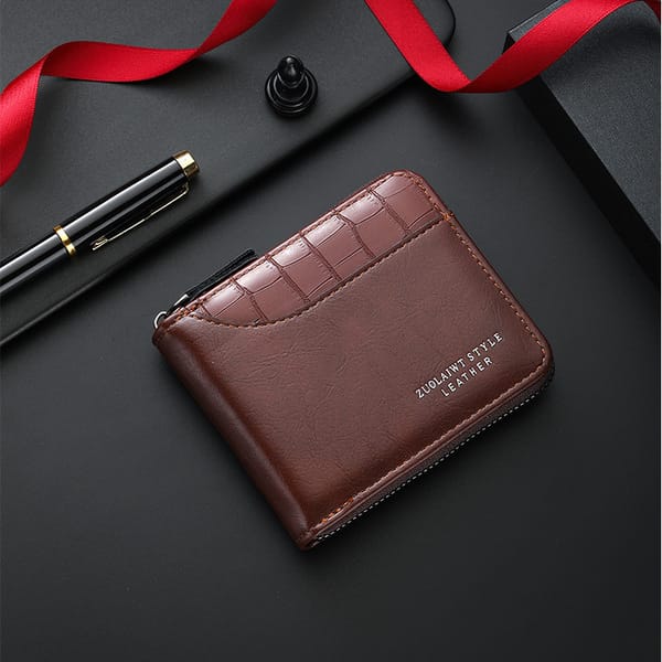 Men's Short Wallet Large Capacity Zipper Coin Purse Multi-Card Slot