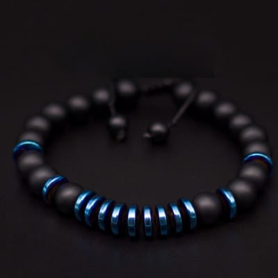 Matte Black Onyx and Blue Hematite Bead Bracelet_img_5
