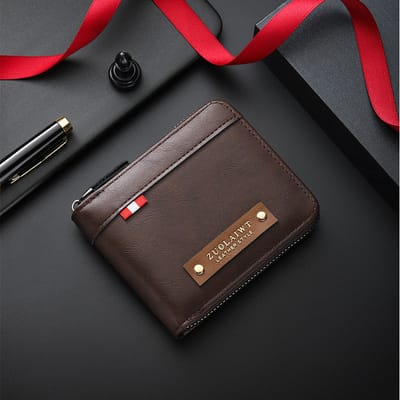 Men's Short Wallet with Leather and Hardware Decoration, Horizontal Style, Multiple Card Slots, Large Capacity_img_2